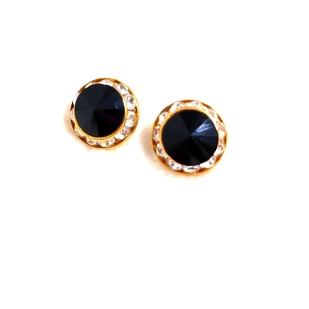 Vintage Eisenberg Ice Black & Clear Halo Crystal Button Pierced Earrings - Picture 8 of 10